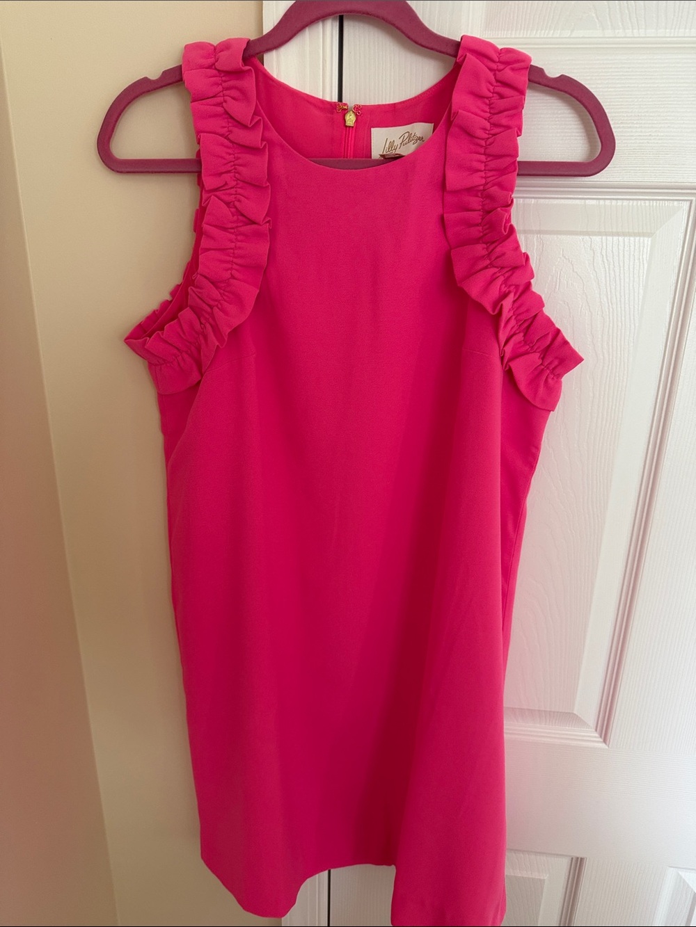 💕NWOT Lilly Pulitzer Kailee Hot Pink Ruffle-Trim Shift Dress - Picture 5 of 10